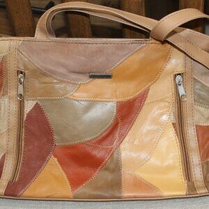 Vintage Women’s Shoulder Bag Leather Patchwork Double Strap Zip by Stefano
